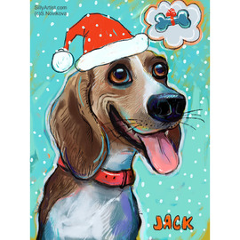 funny holiday dog portrait custom caricature from photo