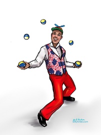 business caricature of a juggler juggling balls austin silly artist
