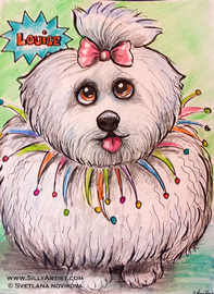 fluffy dog caricature cartoon austin artist