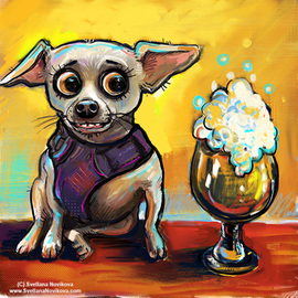 dog with a beer custom cartoon from a photo austin silly artist