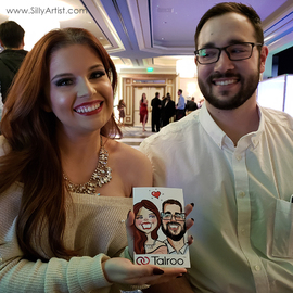 a fun digital caricature of a couple at a corporate party in Austin