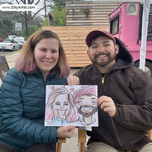 caricature of a couple in Austin silly artist