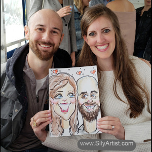 caricature of two people on a boat in Austin silly artist
