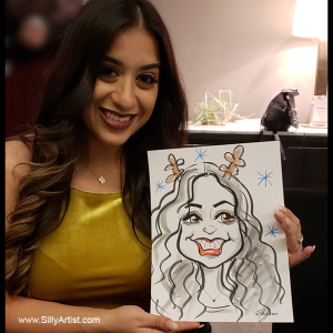caricature of a young woman t a corporate party in Austin silly artist