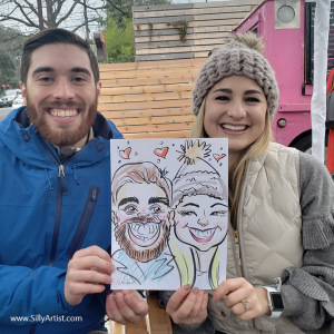funny caricature of a couple in Austin silly artist