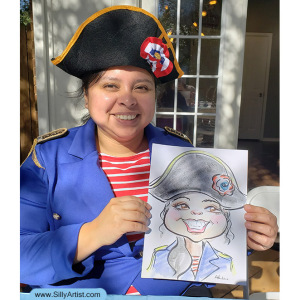 caricature of a person dressed in napoleon costume for birthday party in Austin silly artist