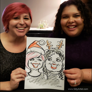 caricature of two people at a corporate party in Austin silly artist