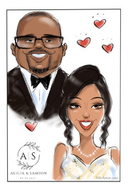 live digital caricature of a couple at Austin wedding