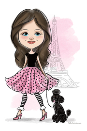 paris themed digital caricature portrait of kids