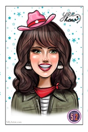 Custom digital caricature of Rosie Newberry kxan studino 512 interview
