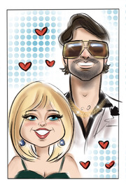 digital caricature of guests at corporate holiday party in austin
