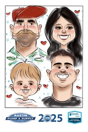family digital caricature drawing at corporate event
