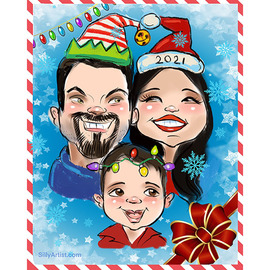 commissioned digital family christmas caricature greeting card