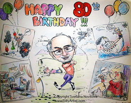 funny caricature of an elderly man playing golf birthday