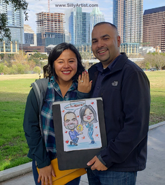 Austin secret marriage proposal caricature silly artist
