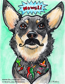 Funny dog portrait with the mustache Austin artist