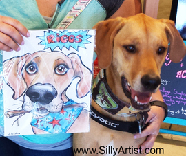 funny caricature of a dog with a bone austin silly artist