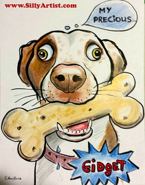 dog with a bone custom pet caricature austin