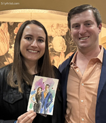 fashion illutration of a couple in austin at a party